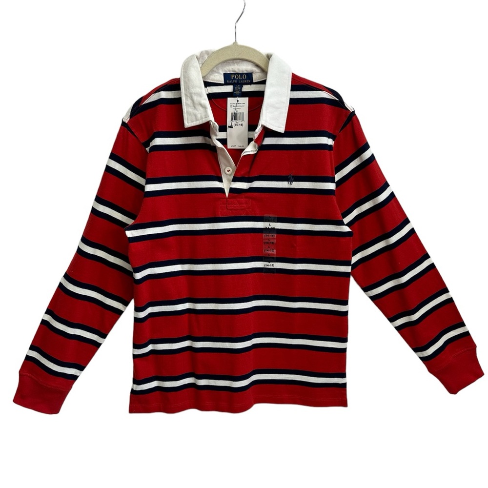 POLO Ralph Lauren Long‎ Sleeve Striped Polo Shirt YOUTH Size LARGE (14-16)